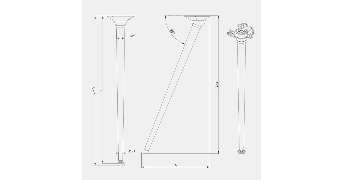 Kép 2/2 - Asztalláb fekete 710 mm ferde