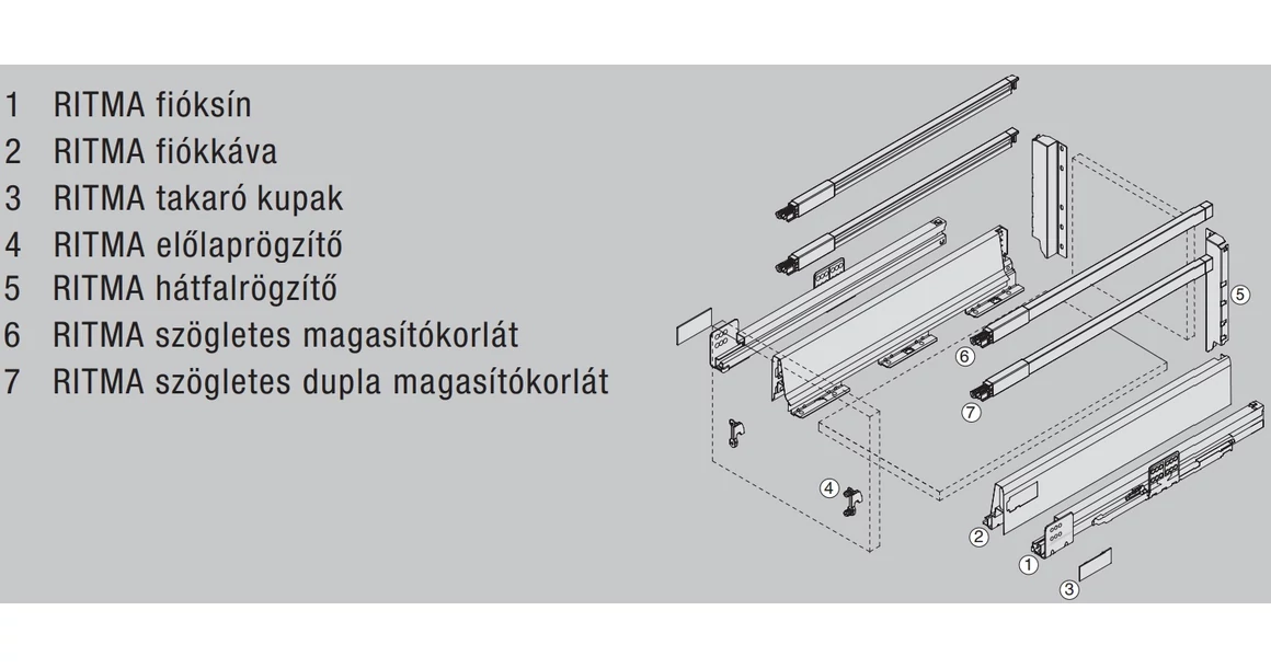 Kép 2/2 - RITMA CUBE dupla négyszög korlátos 83 mm magas normál fiók, ólomszürke