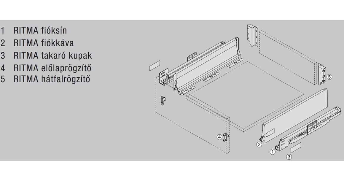 Kép 2/2 - RITMA CUBE korlát nélküli 115 mm magas normál fiók, ólomszürke