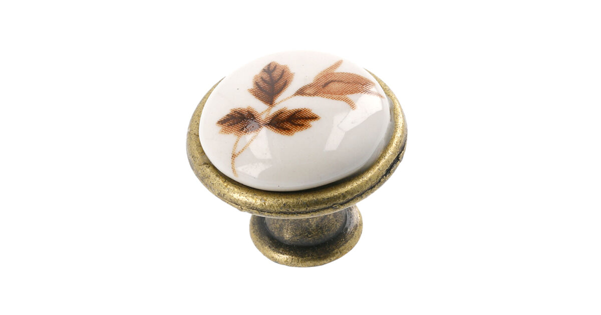 Bútorgomb porcelán antik - barna virág
