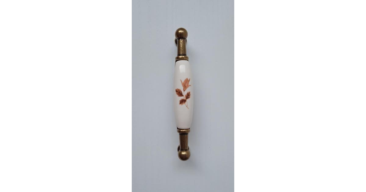Fogantyú porcelán antik -  barna virág  96mm